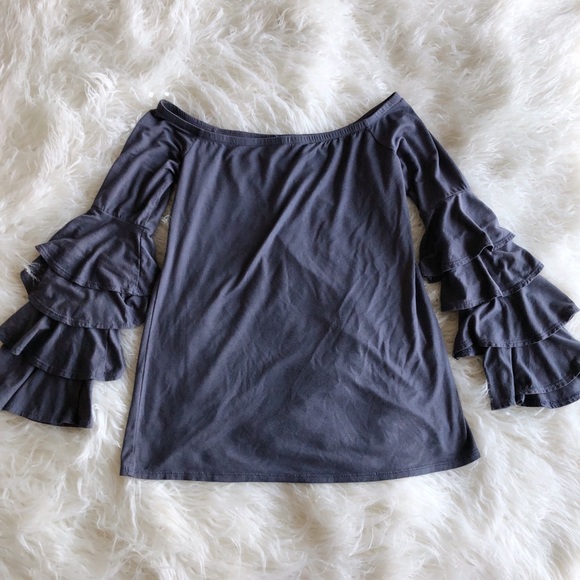 Ariella Tops - Off the Shoulder Dark Gray Top